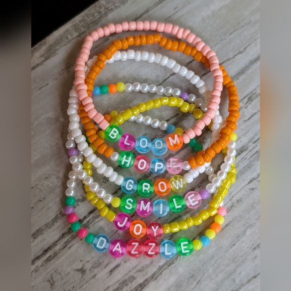 Hand Crafted Jewelry - Colorful Inspirational Word Bracelets Set Of 6